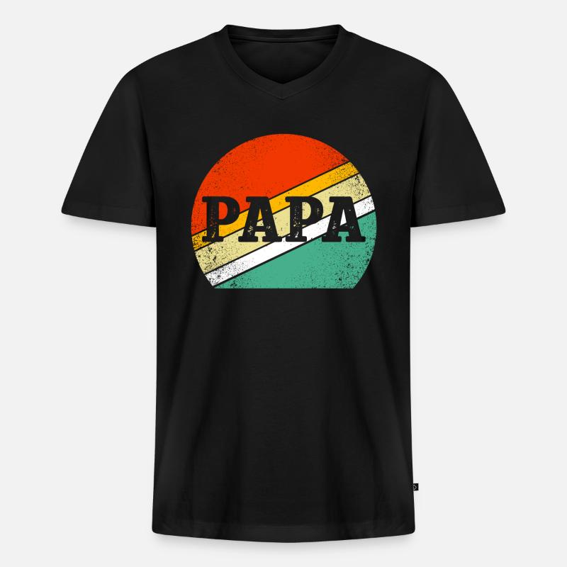 Papa - Männer Premium Bio T-Shirt mit V-Ausschnitt - Schwarz