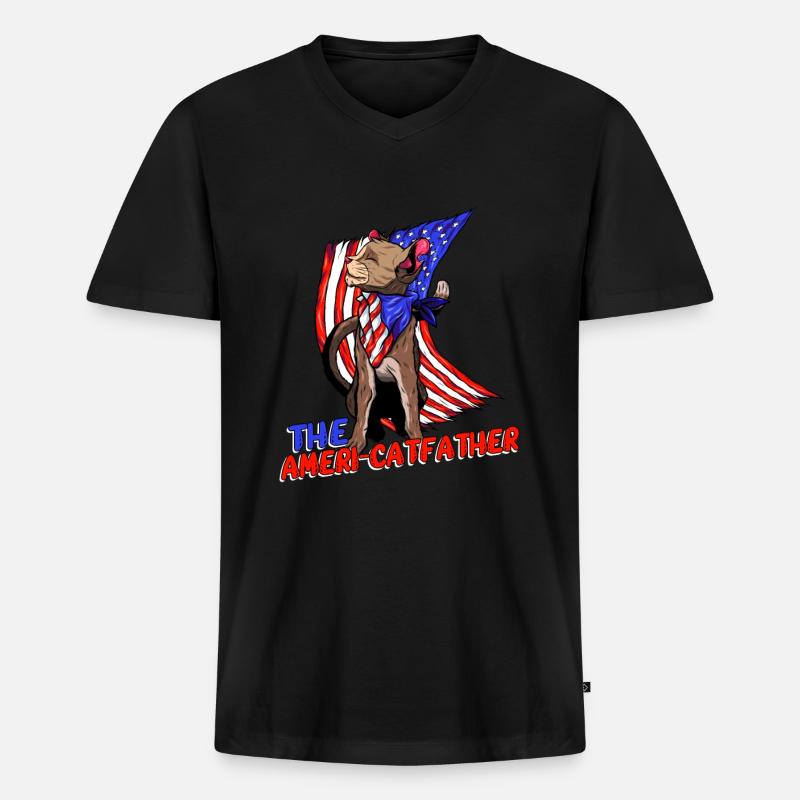 Ameri-catfather July 4 Independence Day - Men's Premium Organic T-shirt with V-neck - black