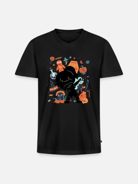 Drôle de fille Silhouette effrayante - T-shirt encolure en V Premium bio Homme - noir