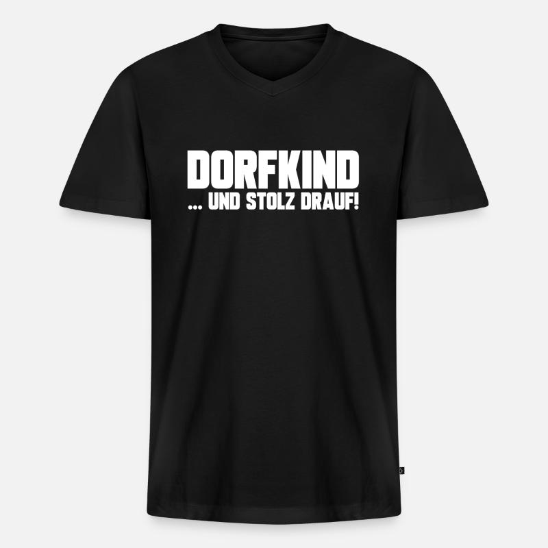 STOLZES DORFKIND, GESCHENK - Männer Premium Bio T-Shirt mit V-Ausschnitt - Schwarz