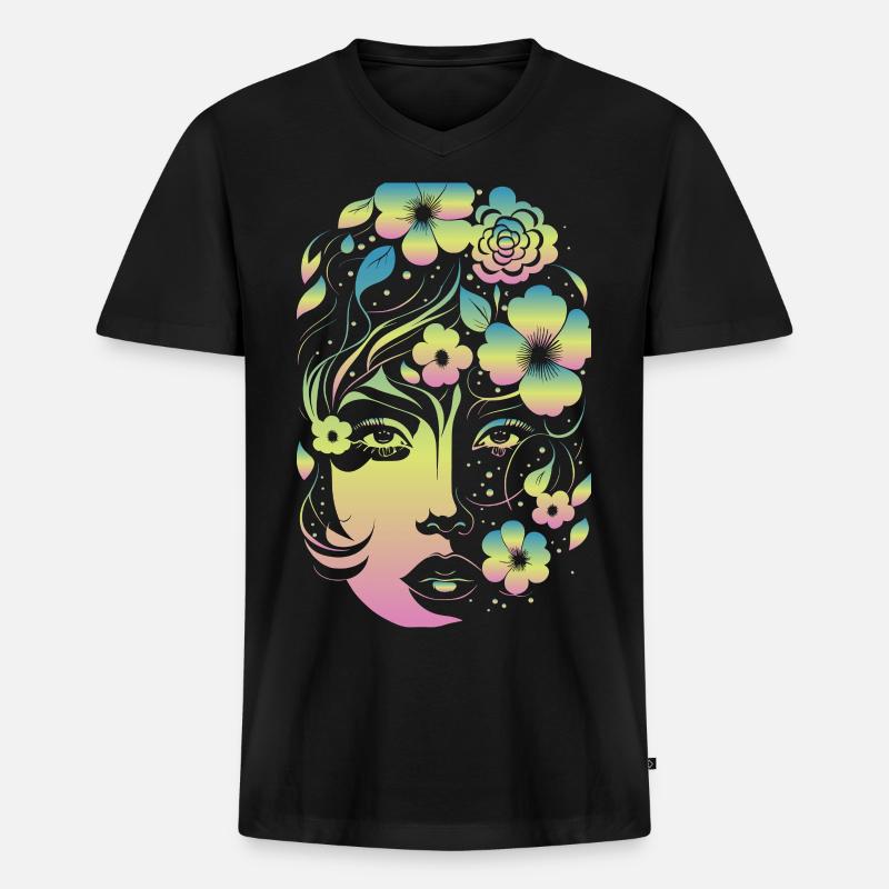 Blume Frau Farbe - Männer Premium Bio T-Shirt mit V-Ausschnitt - Schwarz