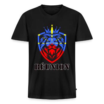 La Réunion Löwe Reunion Flagge König Löwe - Männer Premium Bio T-Shirt mit V-Ausschnitt - Schwarz - Vorne - Nico (187cm)