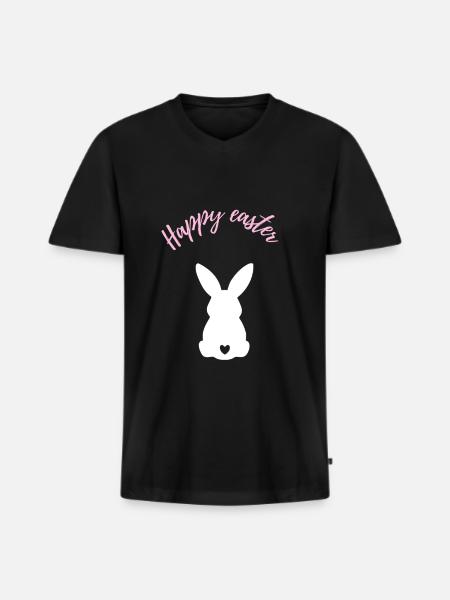 Joyeuses Pâques Mignon Lapin Cadeau - T-shirt encolure en V Premium bio Homme - noir
