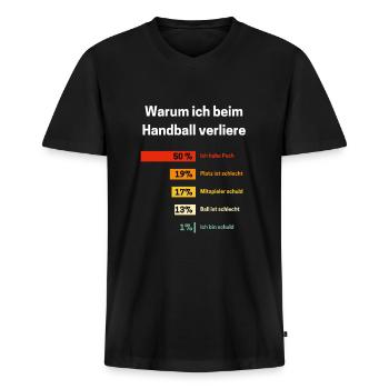 Warum ich beim Handball verliere Handball - Männer Premium Bio T-Shirt mit V-Ausschnitt - Schwarz - Vorne - Nico (187cm)