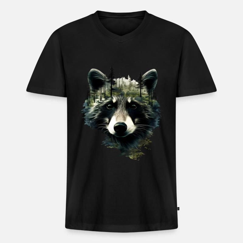 Waschbär - Männer Premium Bio T-Shirt mit V-Ausschnitt - Schwarz