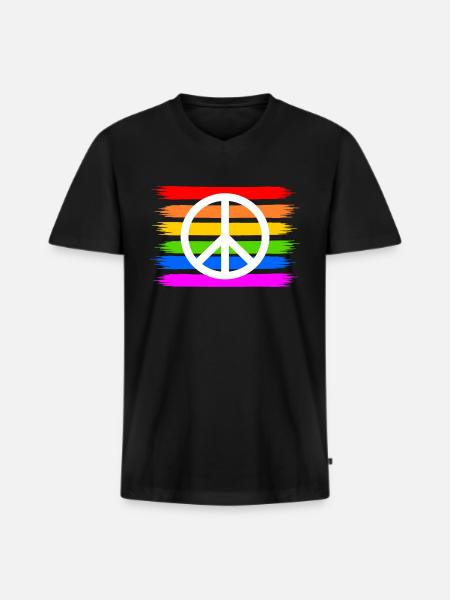Peace Peacezeichen auf Regenbogenfahne regenbogen - Männer Premium Bio T-Shirt mit V-Ausschnitt - Schwarz