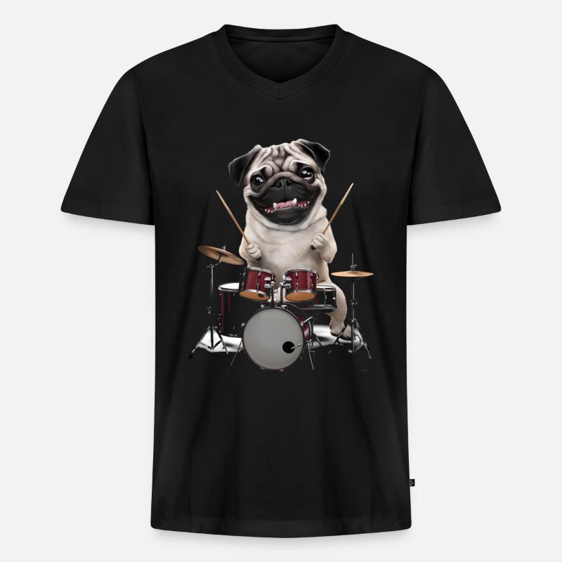 Mops Schlagzeug - Männer Premium Bio T-Shirt mit V-Ausschnitt - Schwarz
