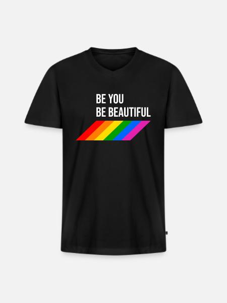 LGBTQIA Beautiful Rainbow - Men's Premium Organic T-shirt with V-neck - black