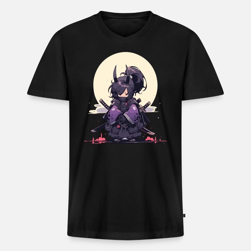 Episches Samurai Mädchen Anime-Design - Männer Premium Bio T-Shirt mit V-Ausschnitt - Schwarz