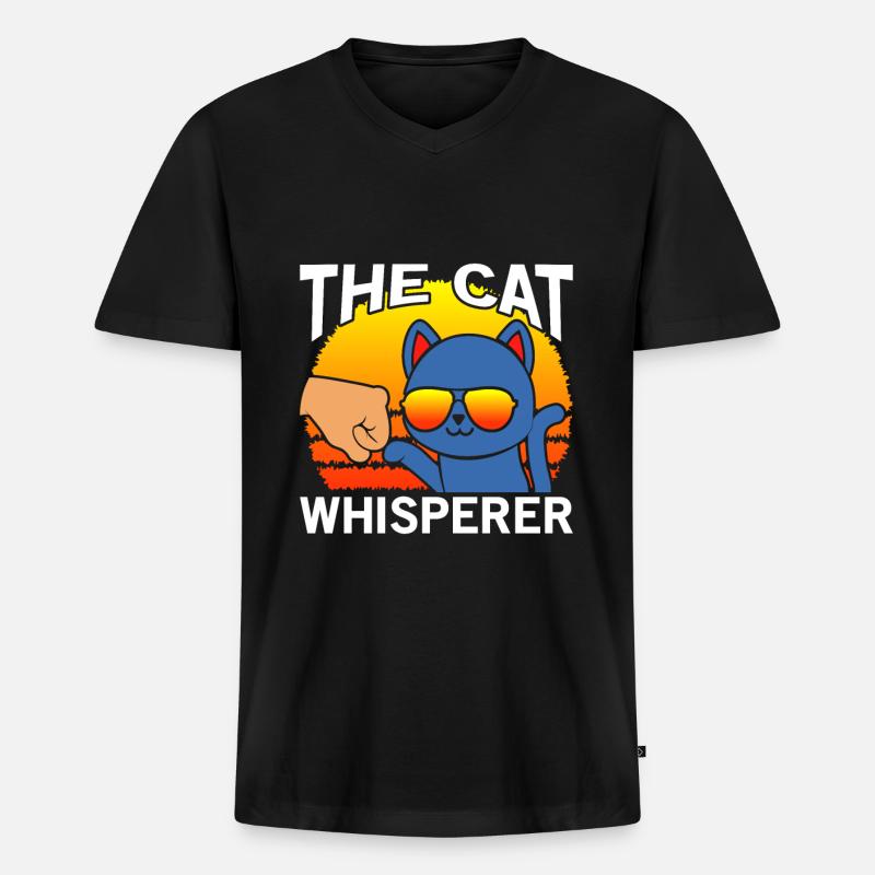 The Cat Whisperer - Männer Premium Bio T-Shirt mit V-Ausschnitt - Schwarz
