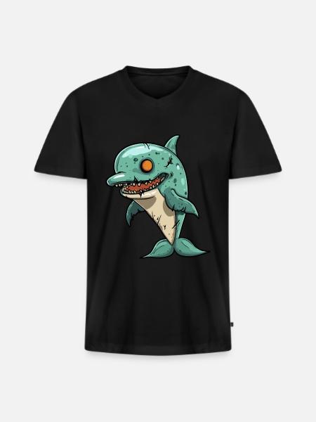 Dolphin Halloween Funny Zombie - Men's Premium Organic T-shirt with V-neck - black