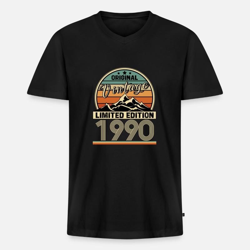 1990 - Männer Premium Bio T-Shirt mit V-Ausschnitt - Schwarz