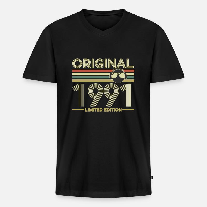 1991 - Männer Premium Bio T-Shirt mit V-Ausschnitt - Schwarz