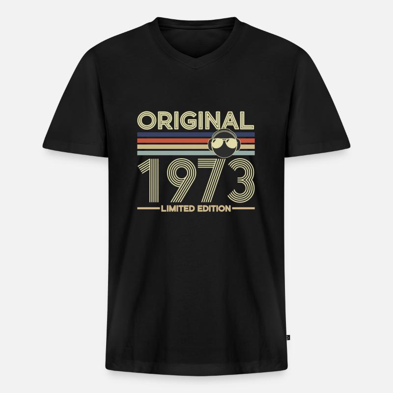 1973 - Männer Premium Bio T-Shirt mit V-Ausschnitt - Schwarz
