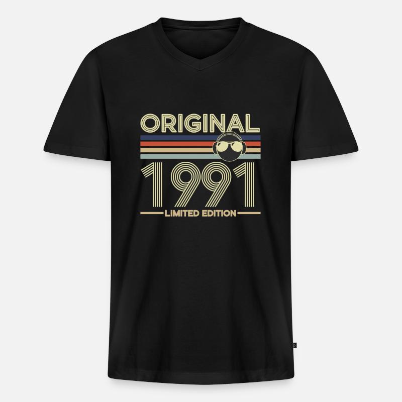 1991 - Männer Premium Bio T-Shirt mit V-Ausschnitt - Schwarz