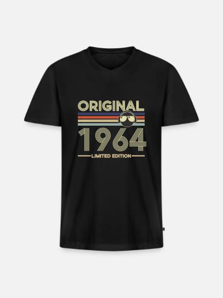1964 - T-shirt encolure en V Premium bio Homme - noir