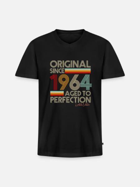 1964 - T-shirt encolure en V Premium bio Homme - noir