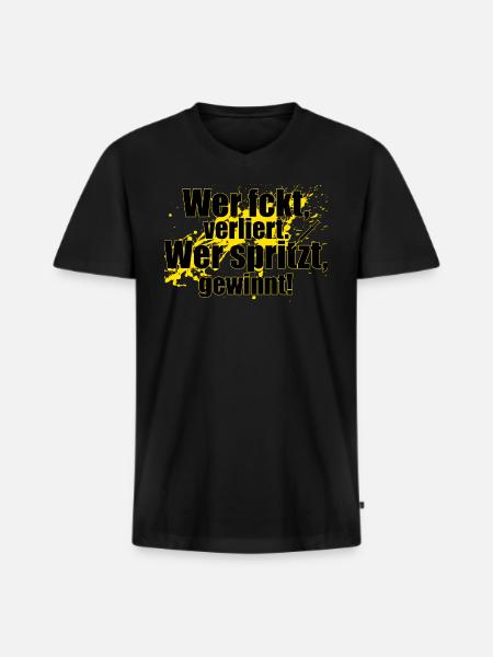 Wer spritzt gewinnt! - Männer Premium Bio T-Shirt mit V-Ausschnitt - Schwarz