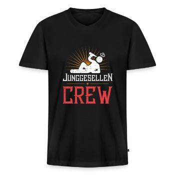 junggesellen crew saufen - Männer Premium Bio T-Shirt mit V-Ausschnitt - Schwarz - Vorne - Nico (187cm)