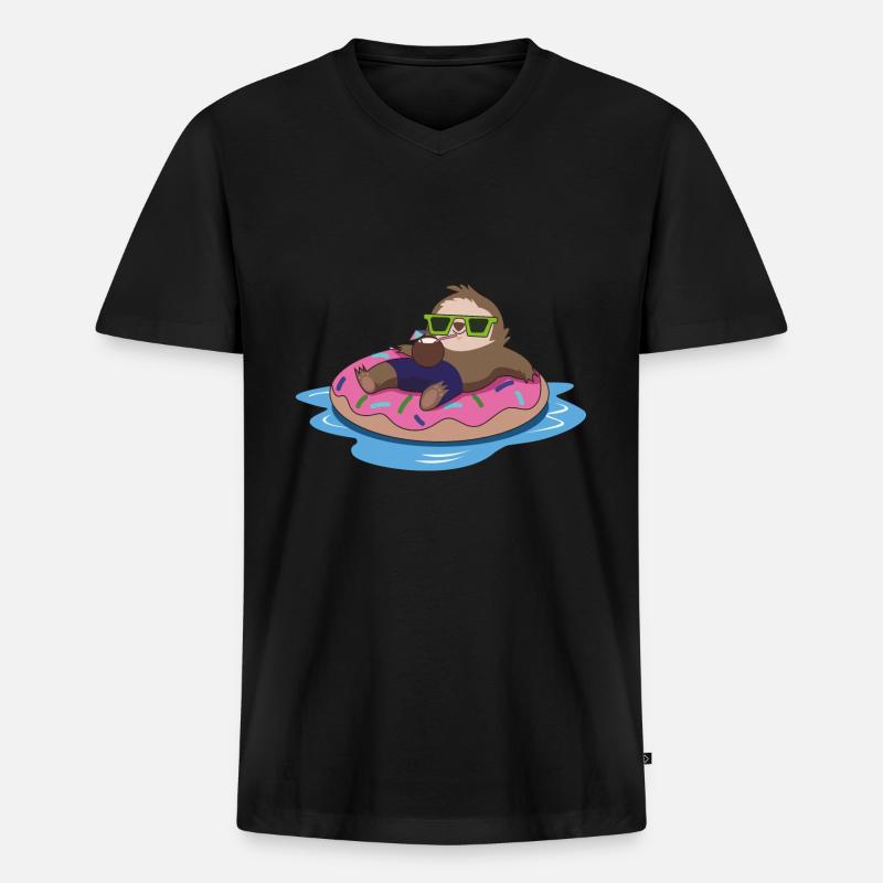 Faultier chillen sommer - Männer Premium Bio T-Shirt mit V-Ausschnitt - Schwarz