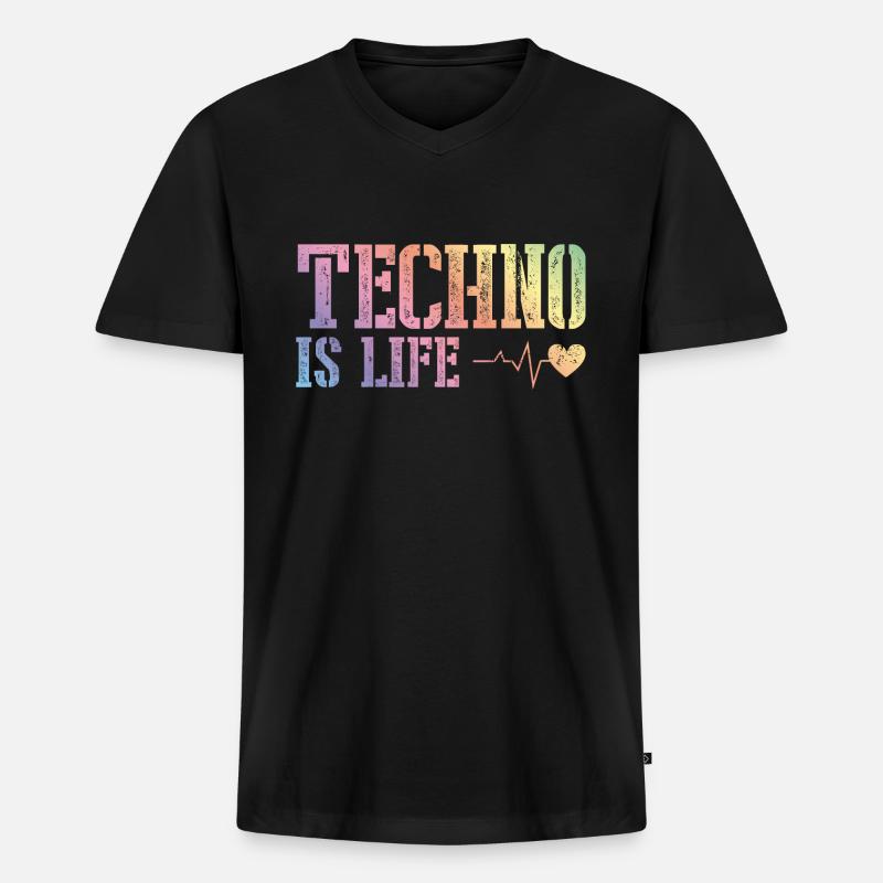 techno ist leben - Männer Premium Bio T-Shirt mit V-Ausschnitt - Schwarz