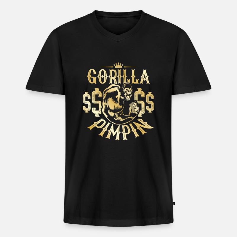 Gorilla Pimpin Hustle - Männer Premium Bio T-Shirt mit V-Ausschnitt - Schwarz