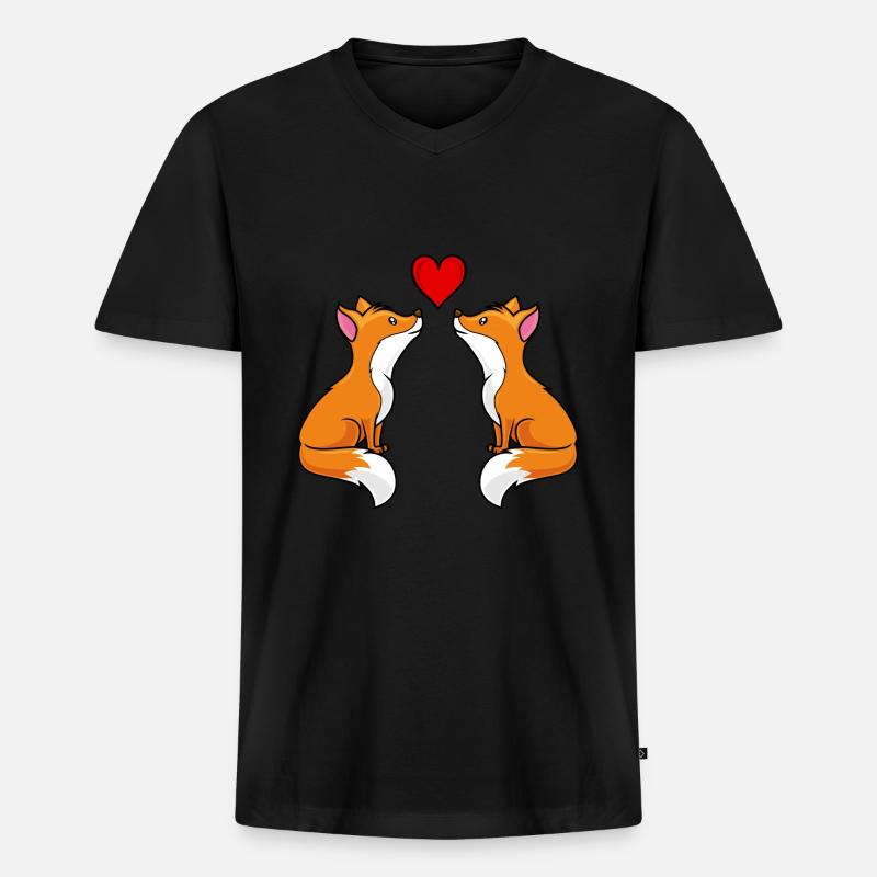 fuchs comic liebe herz paar - Männer Premium Bio T-Shirt mit V-Ausschnitt - Schwarz