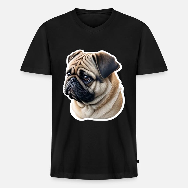 Mops - Männer Premium Bio T-Shirt mit V-Ausschnitt - Schwarz