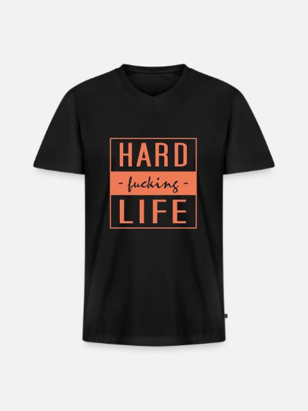 hard fucking life - Männer Premium Bio T-Shirt mit V-Ausschnitt - Schwarz