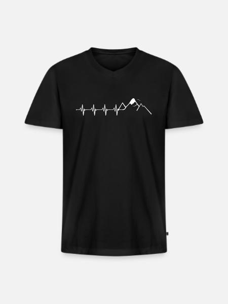Mountain ECG Heartbeat - Men's Premium Organic T-shirt with V-neck - black