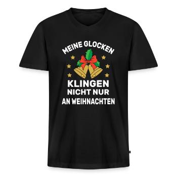 Weihnachten Glocken versaut lustig - Männer Premium Bio T-Shirt mit V-Ausschnitt - Schwarz - Vorne - Nico (187cm)