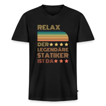 Relax der Legendäre Statiker ist hier Retro - Männer Premium Bio T-Shirt mit V-Ausschnitt - Schwarz - Vorne - Nico (187cm)
