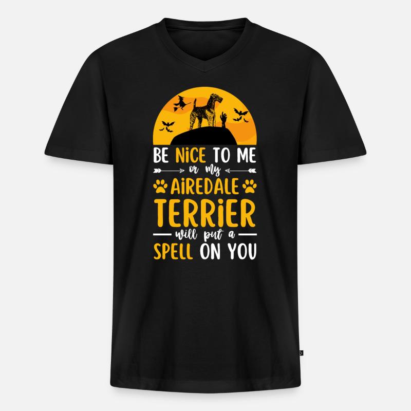 Airedale Terrier Halloween Kostüm Hund - Männer Premium Bio T-Shirt mit V-Ausschnitt - Schwarz