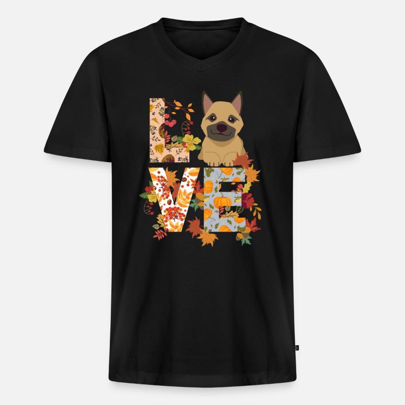 Deutscher Schäferhund Herbst Dankbar Liebe - Männer Premium Bio T-Shirt mit V-Ausschnitt - Schwarz