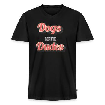 Chiens avant les mecs - T-shirt encolure en V Premium bio Homme - noir - Devant - Nico (187cm)