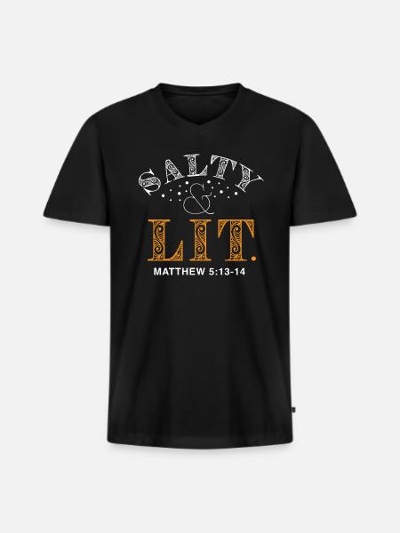 Salzig und beleuchtet - Männer Premium Bio T-Shirt mit V-Ausschnitt - Schwarz