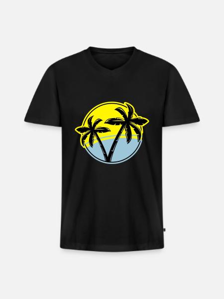 palm silhouette circle beach - Men's Premium Organic T-shirt with V-neck - black