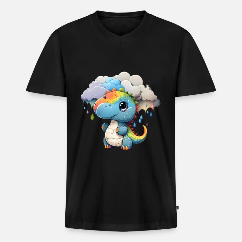 Dinosaurier Kind Regenbogen Geschenk - Männer Premium Bio T-Shirt mit V-Ausschnitt - Schwarz