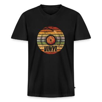 Disque vinyle - tourne-disque vintage - T-shirt encolure en V Premium bio Homme - noir - Devant - Nico (187cm)