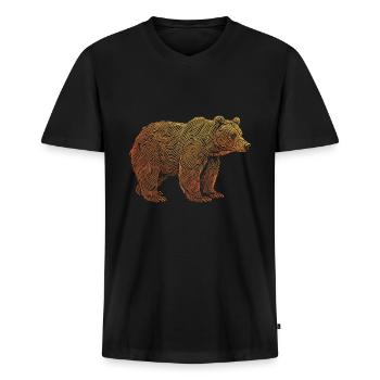 Line Art Bear - Männer Premium Bio T-Shirt mit V-Ausschnitt - Schwarz - Vorne - Nico (187cm)