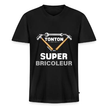 Tonton le super bricoleur - T-shirt encolure en V Premium bio Homme - noir - Devant - Nico (187cm)
