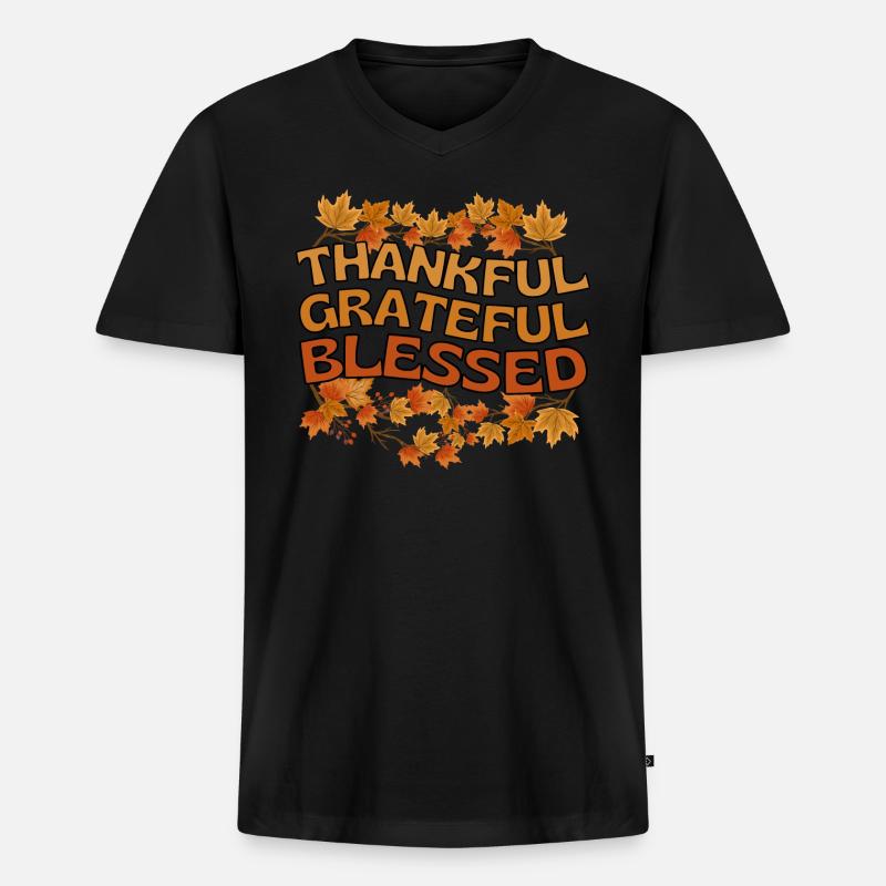 Thankful Grateful Blessed Herbst Dankbarkeit - Männer Premium Bio T-Shirt mit V-Ausschnitt - Schwarz