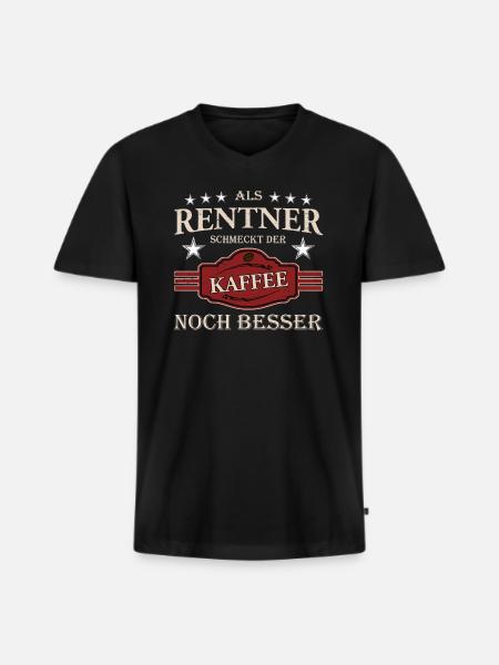 Glücklicher Rentner mit Kaffee - Männer Premium Bio T-Shirt mit V-Ausschnitt - Schwarz