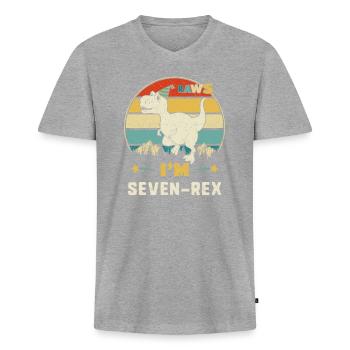 Enfants Je suis Seven-rex 7e anniversaire Garçon T Rex Dinosaure - T-shirt encolure en V Premium bio Homme - gris chiné - Devant