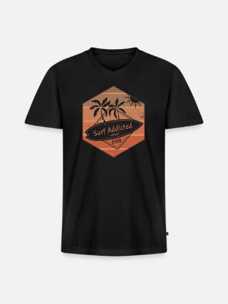 Surf Addicted Since Ever - Männer Premium Bio T-Shirt mit V-Ausschnitt - Schwarz