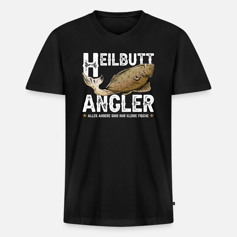 Heilbutt Angler - Männer Premium Bio T-Shirt mit V-Ausschnitt - Schwarz