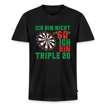 Dart 60. Geburtstag Triple 20 - Männer Premium Bio T-Shirt mit V-Ausschnitt - Schwarz - Vorne - Nico (187cm)