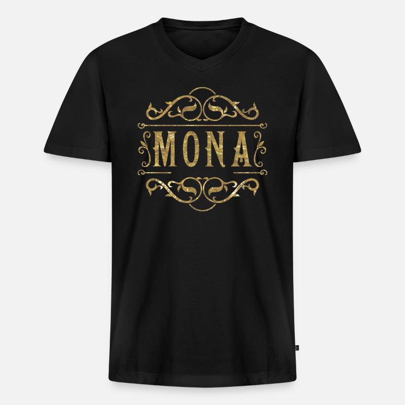 Mona gold - Männer Premium Bio T-Shirt mit V-Ausschnitt - Schwarz