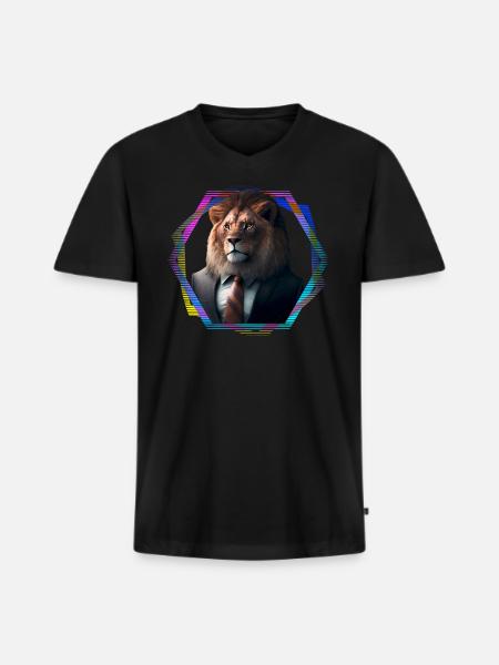 Lion in suit - Men's Premium Organic T-shirt with V-neck - black