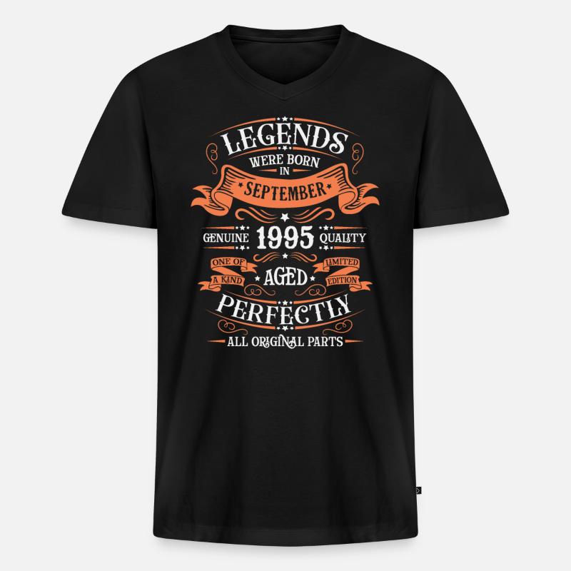Bildunterschrift September 1995 Jubiläumsgeschenk - Männer Premium Bio T-Shirt mit V-Ausschnitt - Schwarz